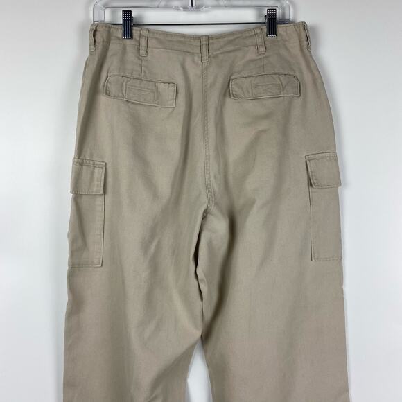 Woolrich Linen Cotton Wide Leg Cargo Pants Khaki High Rise Women’s Size 12 - Picture 10 of 11